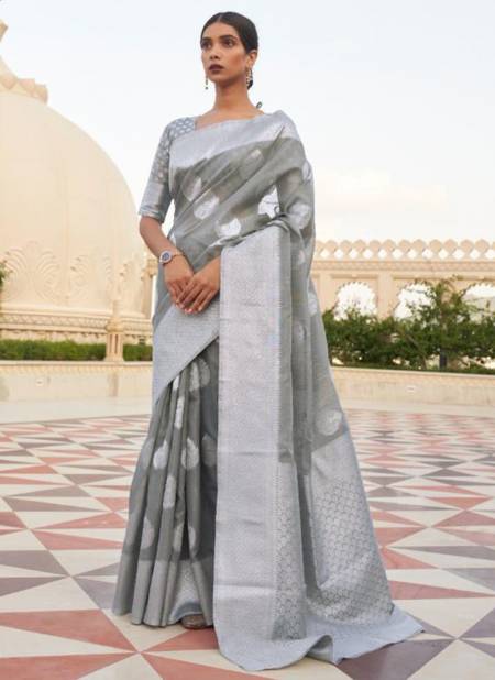 Gray Colour RAJTEX KEVAAH LINEN Festive Wear Designer Weaving Silk Saree Collection 216003